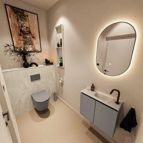 MONDIAZ TURE-DLUX 60cm toiletmeubel Smoke. EDEN wastafel Ostra positie rechts. Met 1 kraangat. TUREDX60SMOR1OST