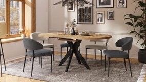 RENZO Wotan Eiken/zwarte poot - RONDE TAFEL Ø110 UITKLAPBAAR TOT 180 cm | VOOR DE KEUKEN EETKAMER WOONKAMER RETRO