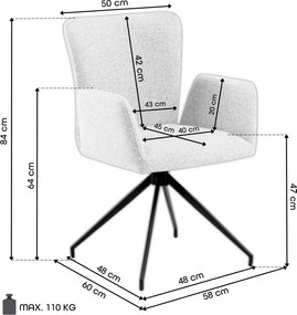 SARETTA Beige (stof Basel 24) - MODERNE GESTOFFEERDE DRAAISTOEL VOOR WOONKAMER/EETAMER/LOFT KANTOOR