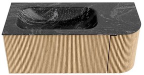 Mondiaz Kurve-dlux 105cm badmeubel ronding rechts oak met 1 lade en deur en wastafel big small links zonder kraangat lava