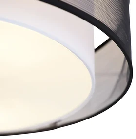 Stoffen Moderne plafondlamp zwart met wit 50 cm 3-lichts - Drum Duo Modern E27 rond Binnenverlichting Lamp