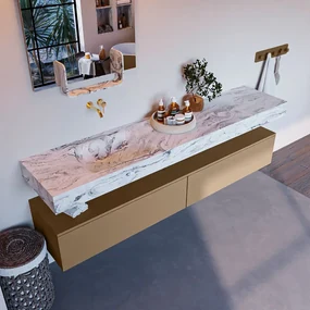 Mondiaz Alan DLux badmeubel 200cm oro 2 lades met wastafel glace links zonder kraangat