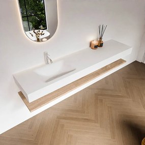 Zaro Alan badmeubel 190cm met planchet washed oak en vrijhangende wastafel cloud links 1 kraangat talc