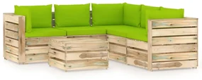 vidaXL 6-delige Loungeset met kussens groen geïmpregneerd hout