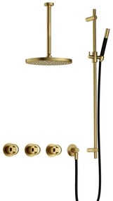 Hotbath Cobber IBSW70 Regendoucheset inbouw - 30cm plafondarm - 30cm ronde hoofddouche - staafhanddouche - glijstang - Geborsteld messing PVD IBSW70BBP357