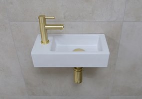 Mueller Mini Rhea 36x18x9cm fonteinset mat wit met gouden kraan links