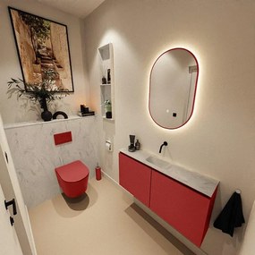 MONDIAZ TURE-DLUX 100cm toiletmeubel Fire. EDEN wastafel Opalo positie midden. Zonder kraangat. TUREDX100FIRM0OPA