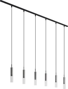 Modern railsysteem zwart met 6 hanglampen gunmetal 1-fase - Slimline Loyce