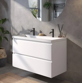 Saqu Gaia badmeubel incl. glans witte wastafel met 2 kraangaten 100x52x64cm glans wit – witte greeplijst