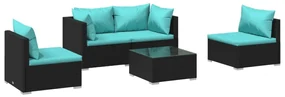 vidaXL 5-delige Loungeset met kussens poly rattan zwart