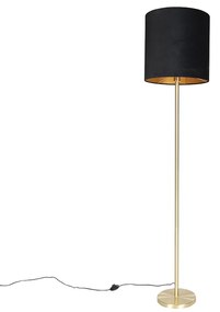 Klassieke vloerlamp messing met zwarte kap 40 cm - Simplo
