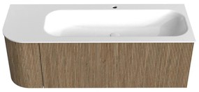 Mondiaz Kurve 125cm badmeubel ronding links dusk met 1 lade en deur en wastafel big medium kraangat rechts