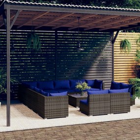 vidaXL 14-delige Loungeset met kussens poly rattan grijs