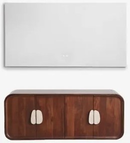 Dubbel Zwevend Badkamermeubelset 130x45 Cm Van Mangohout En Natuurlijke Kivalina-steen Travertijn - Donker Mangohout & Without Sink & Rectangular Led