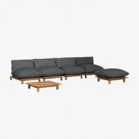Tuinset Met 4-delige Verstelbare Modulaire Bank, Salontafel En Poef Van Acaciahout Brina Grijs – Grafiet - Sklum