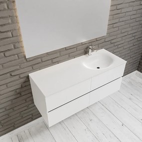 Zaro Sevilla Solid Surface badmeubel 120cm mat wit 1 kraangat spoelbak rechts 4 lades