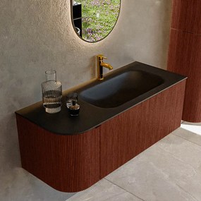 Mondiaz Kurve 115cm badmeubel ronding links ruby met 1 lade en deur en wastafel big small kraangat rechts urban