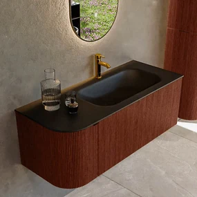 Mondiaz Kurve 115cm badmeubel ronding links ruby met 1 lade en deur en wastafel big small kraangat rechts urban