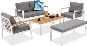 Zakintos Coffee 4 aluminium set met bankje wit Garden Point