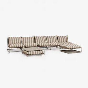 Amaro 5-delige Modulaire Bankset Met Bijzettafel En Omvormbare Voetenbank Tapioca Beige - Bruin - Mokka - Sklum