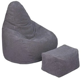 Highback Zitzak Stoel incl. Poef Corduroy Stof - Charcoal