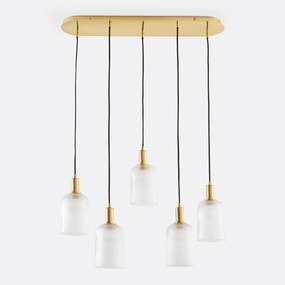 Hanglamp in messing en geribbeld glas, Bogota