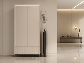 Kledingkast Lorfera 112, Zwart, Beige, 210x101x40cm, 75 kg, Kledingkast deuren: Met scharnieren