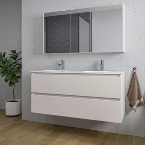 Adema Chaci Badkamermeubelset - 120x46x57cm - 2 ovale keramische wasbakken wit - 2 kraangaten - 2 lades - Spiegelkast - cotton SW1122824/SW718719/SW812069/SW812072