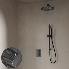 Saniclear Iron Curved Pro inbouw regendouche met 20cm hoofddouche, muurarm en glijstang verouderd ijzer - gunmetal