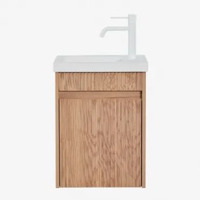 Narek Zwevend Houten Badkamermeubelset Met Geïntegreerde Wastafel Ash Brown & Spiegelloze & Wit ↑20 Cm Met Aftapkraan Zonder - Sklum