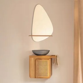 Georgy Zwevend Badkamermeubelset Van Teakhout Teakhout & Rond Grijs Cement Ø40 Cm Tarsis & Onregelmatig Met Houten Plank 55x85 Cm Kai & Zonder Kraan -