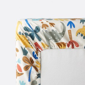 Hoeslaken voor kinderen, 30% gerecycled katoen, 25 cm kap, dinosaurusprint, DINO