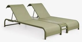 Set Van 2 Verstelbare Ligstoelen En Bijzettafel Van Staal Marietta Groen – Intens Olijf - Sklum