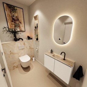 MONDIAZ TURE-DLUX 80cm toiletmeubel Talc. EDEN wastafel Frappe positie midden. Met 1 kraangat. TUREDX80TALM1FRA