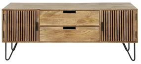 Tv-meubel Mangohout Met Ribbel Deuren - 135x35x55cm.