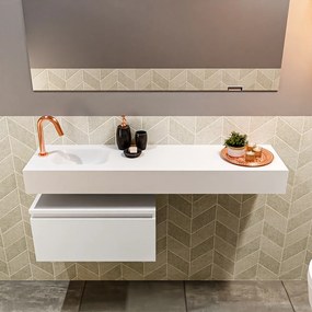 Mondiaz Andor toiletmeubel 60cm mat wit met witte wastafel 120cm links met kraangat