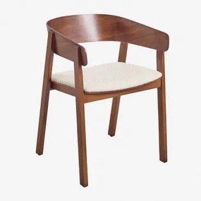 Pack Van 2 Eettafelstoelen Met Armleuningen Van Eikenhout Olsen Donker Hout & Bouclé Wit - Sklum