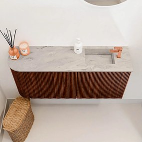 Mondiaz Joya DLux 90cm toiletmeubel ronding links ruby met wastafel faye rechts 1 kraangat glace