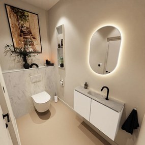 Mondiaz Ture DLux toiletmeubel 80cm talc met wastafel opalo midden met kraangat