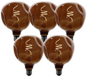 Set van 5 E27 dimbare LED lampen T125 bruin 4W 120 lm 1800K