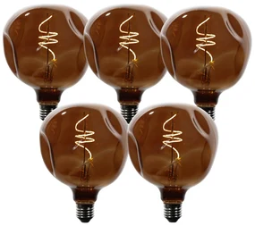 Set van 5 E27 dimbare LED lampen T125 bruin 4W 120 lm 1800K