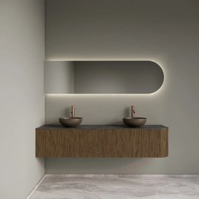 Gliss Design Alluro badmeubel ribbelfront met ronding rechts 180cm castle brown en zwart leisteen toppaneel