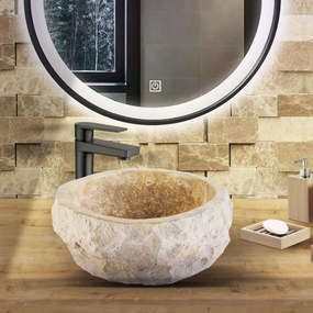 Sanigoods River waskom natuur marmer 30-35x15cm bruin