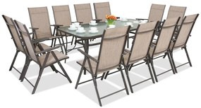 Stalen dining tuinmeubels Modena/Rosario voor 12 personen met grote tafel 200 cm Garden Point bruin