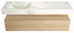 Mondiaz Alan DLux badmeubel 150cm washed oak 1 lade met wastafel frappe links 1 kraangat