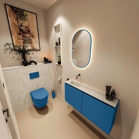 MONDIAZ TURE-DLUX 100cm toiletmeubel Jeans. EDEN wastafel Ostra positie links. Zonder kraangat. TUREDX100JEAL0OST