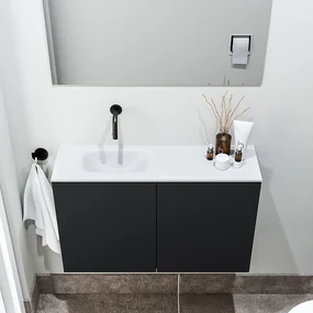 Zaro Polly toiletmeubel 80cm mat zwart met witte wastafel zonder kraangat links