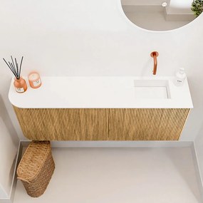 Mondiaz Joya 110cm toiletmeubel ronding links oak met wastafel faye rechts zonder kraangat talc