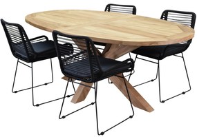 Ellips Zenia dining tuinset 200x110xH76 cm 5 delig teak
