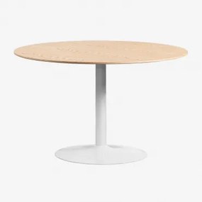 Ronde Eettafel In Mdf En Ijzer Yvetta Eikenhout & Ø120 Cm & Wit - Sklum